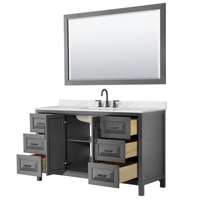Daria 60'' W Vanity, Matte Black, Blue, Giotto Quartz