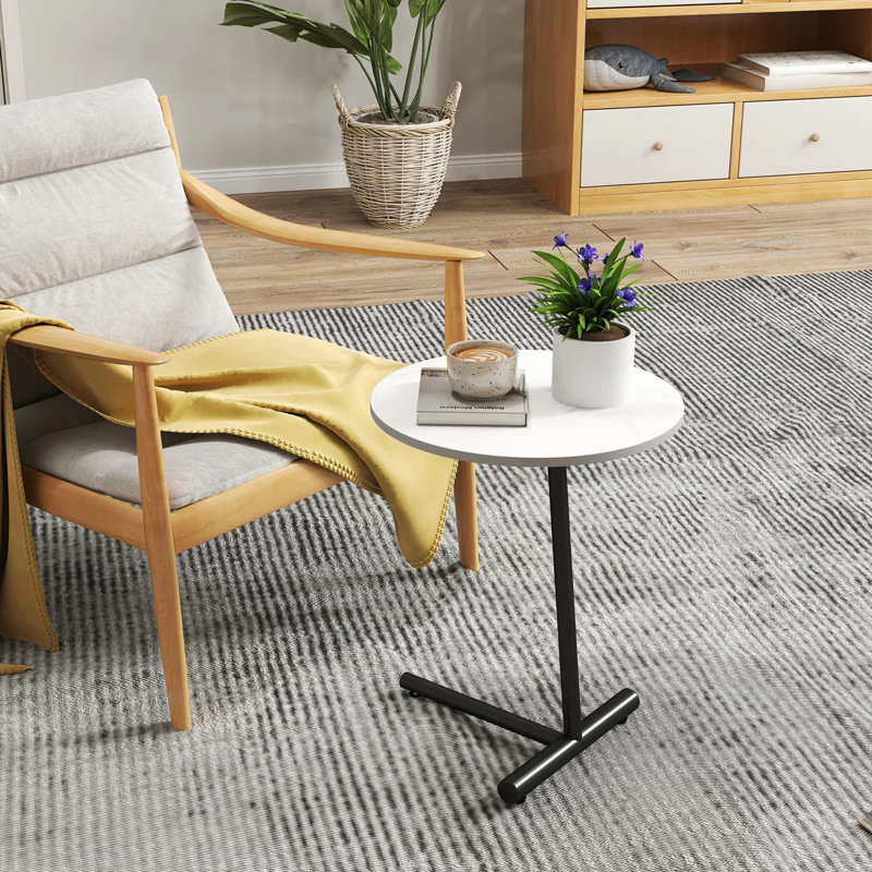 16 inch Faux Marble Round Side Table Round End Table With Sturdy Metal Legs