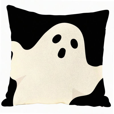 Ghostly Monochrome Linen Pillow Cover - Throw Cushion Case for Couch Sofa Home Decor - Halloween Decoration