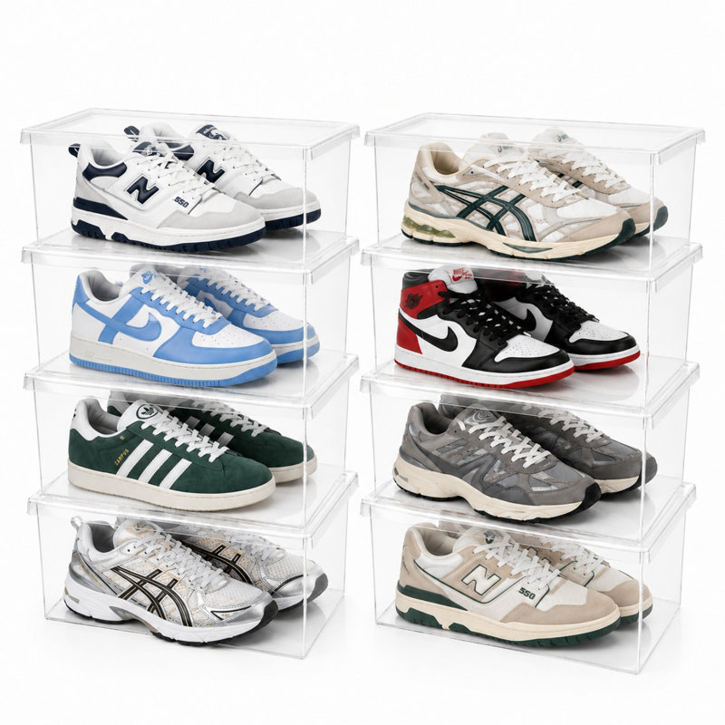 Lot de 8 boîtes à chaussures modernes de rangement - 6,5 pintes/6 litres, organisateur de chaussures empilable en plastique (13,5 po L x 8,35 po l x 5,2 po H)