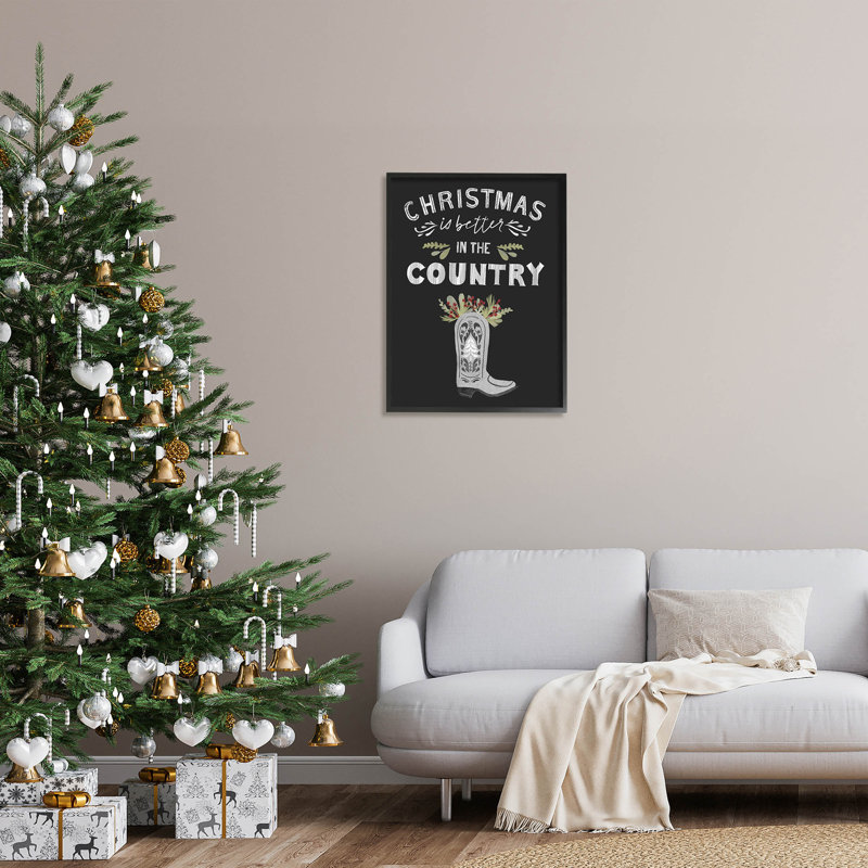 Christmas Better In Country at-221, H 30 po x l 24 po x P 1,5 po, Giclée encadrée noir minuit