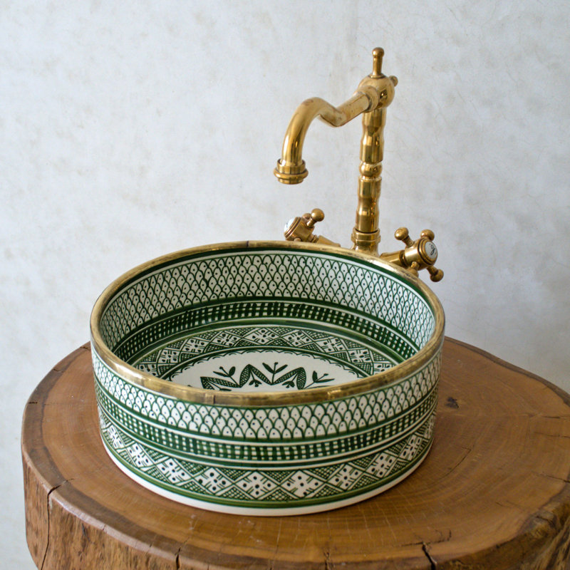 Lavabo vasque en céramique fait à la main, lavabo de comptoir rond 12 po, Vert