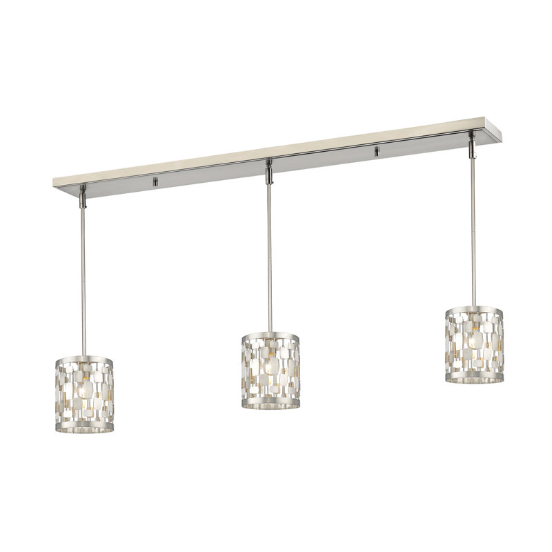 Luminaire suspendu linéaire pour îlot de cuisine 3 lumières Fearn, Nickel brossé