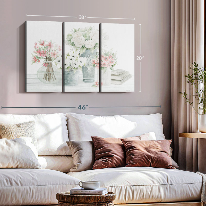 «Farmhouse Florals», 3 pièces sur toile, H 20 po x l 33 po x P 1,25 po