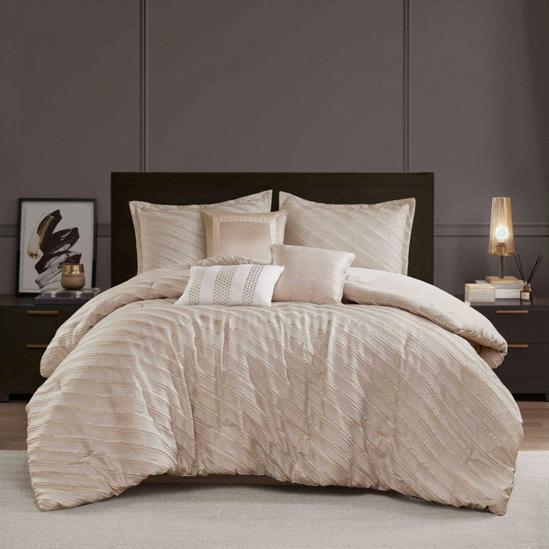 Ensemble d'édredon 7 pièces, Beige, Grand édredon et 6 pièces supplémentaires