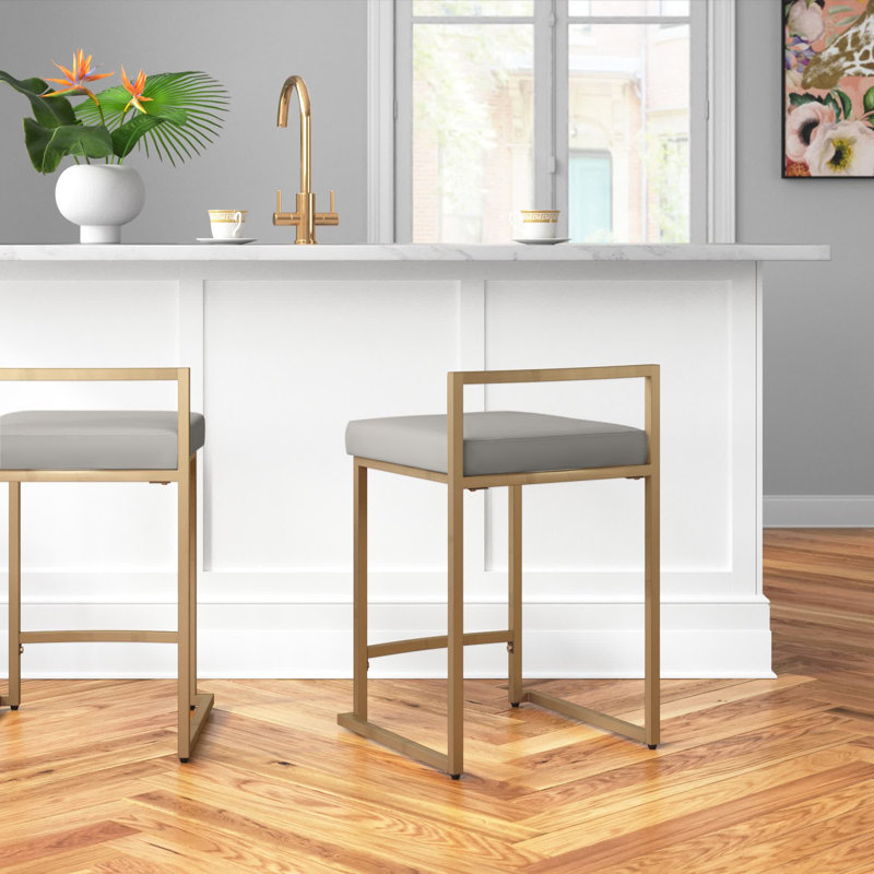Progreso Upholstered Counter Stool with Metal Frame, Counter Stool (24.25" Seat Height), Gray