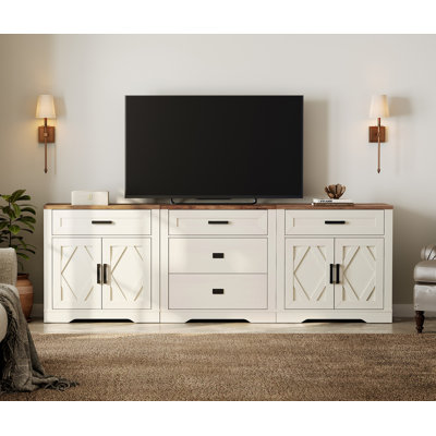 94.5"W Extra-Large TV Stand,3-In-1 Farmhouse Entertainment Center With 3 Drawers And Storage Barn Door Cabinet,Spacious TV Console Table With Media Cabinetsfor Living Room,Bedroom,Cream White