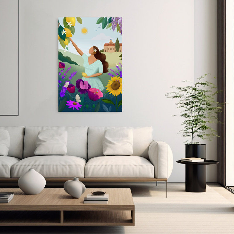 Summer In Provence Peaceful Vibrant Abstract Butterfly Lemon Tree Lavender Flower Fruit Wall Art Print, 152.4cm H x 101.6cm W