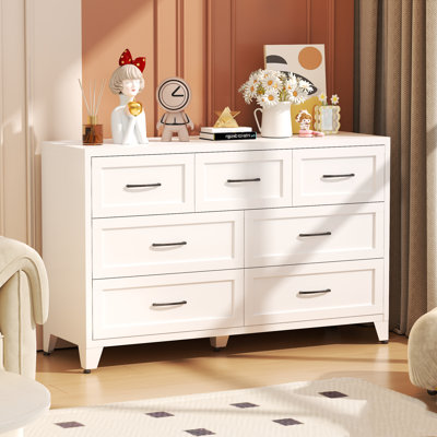 White 7-Drawer Metal Tall Dresser — Deep Storage, Anti-Tip Kit & Adjustable Feet