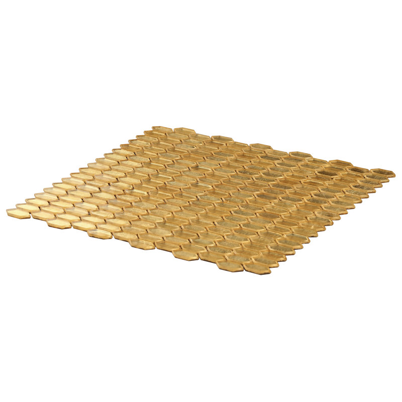 Whisper 11.61" x 11.73" Polished Mini Picket Glass Mosaic Wall Tile (0.94 Sq. Ft. / each), Gold