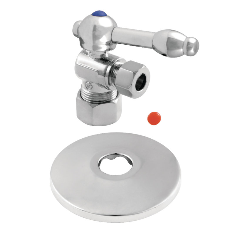 Kingston Brass 5/8-Inch OD Comp x 3/8-Inch OD Comp Quarter-Turn Angle Stop Valve with Flange, Polished Chrome