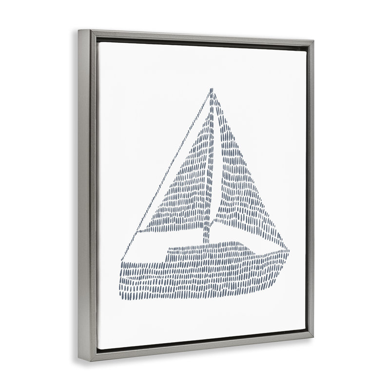 «Minimal Boat on White Floater» par Jetty Home, LLC, Cadre flottant gris lustré, H 21 po x l 17 po