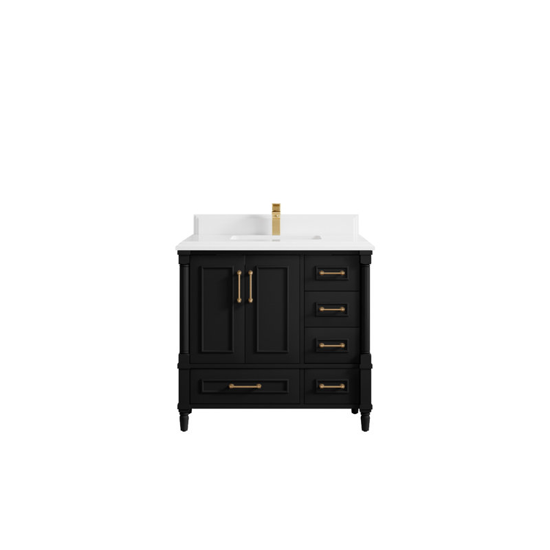 Ensemble de meuble-lavabo simple 36 po Aberdeen, Blanc, Finition noire