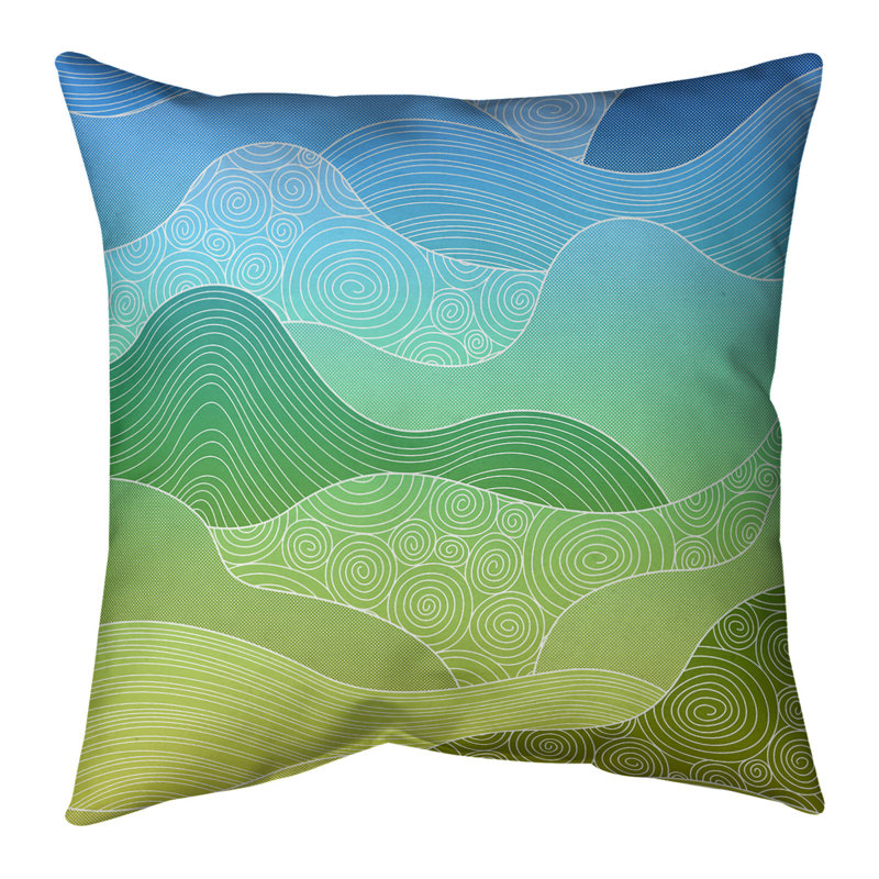 Housse et insert de coussin en daim Katelyn Elizabeth Waves, H 16 po x l 16 po, Bleu cadet / vert fumé, Pas de bourre