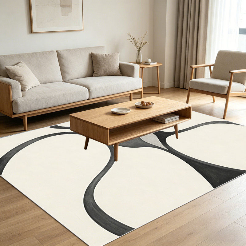 1PC Abstract Neutral Fluid Wavy Line area rugs for Living Room, Soft, All seasons, Easy-maintain, Washable Indoor mat, Farmhouse suitable for dining room, bedroom, home office, entryway, kitchen, balcony, Home Decor, Outdoor Decor.