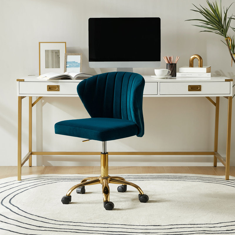 Petillo Swivel Velvet Office Task Chair with Adjustable Height and Padded Cushion, Teal
