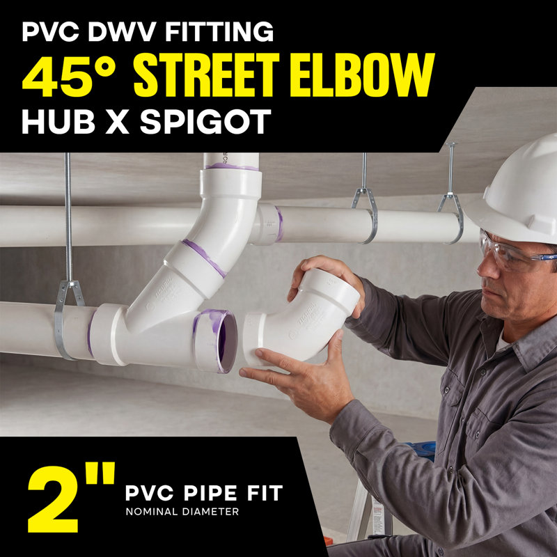 2 po. Coude 45 ° en PVC blanc à 1/8 de coude 2 po. Drain Hub x, raccord d'évacuation et d'évacuation, (paquet de 50)