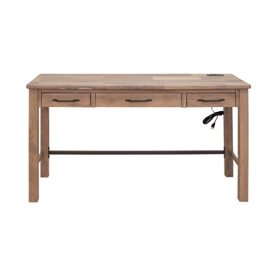 Essa Solid Wood Solid Wood Writing Desk with Built-In Electrical Outlet
