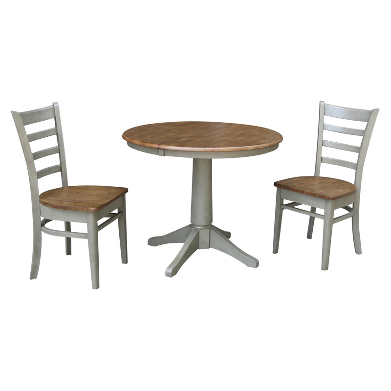 Ensemble de salle à manger extensible Deriya, 3 pièces : 1 table, 2 chaises, Hickory / pierre