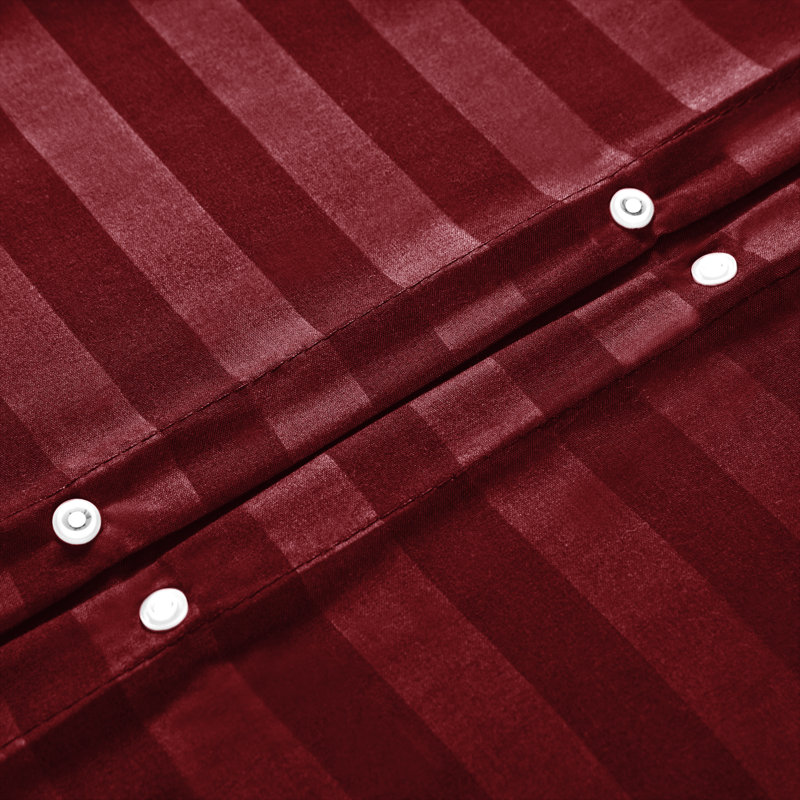 Microfiber Striped Duvet Cover Set with Matching Pillowcases & Fitted Sheet, Burgundy Striped