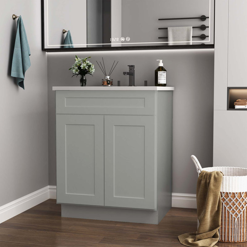 Armoire de cuisine avec meuble-lavabo en contreplaqué prêt à assembler, Gris