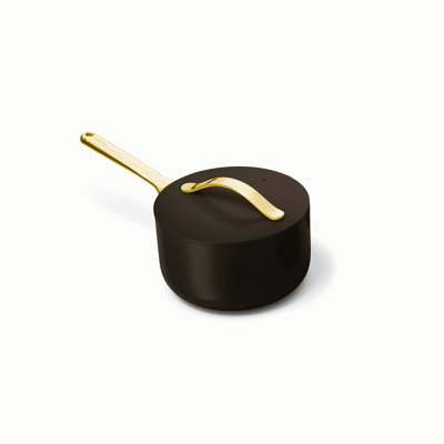 Caraway 1.75qt Iconics Nonstick Ceramic Saucepan, Black/Gold