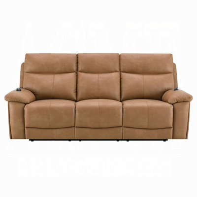 Kima Power Motion Recliner Sofa with USB, Brown Leather Aire, 85 Inch