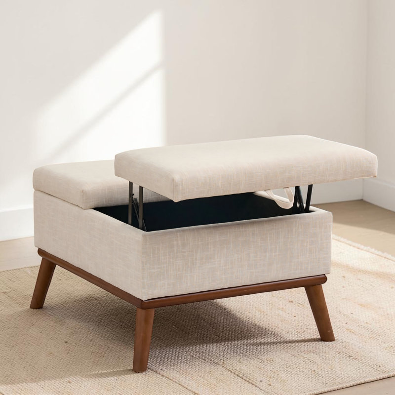 Repose-pieds 31 po avec rangement Mid-Century, Fabric, Beige