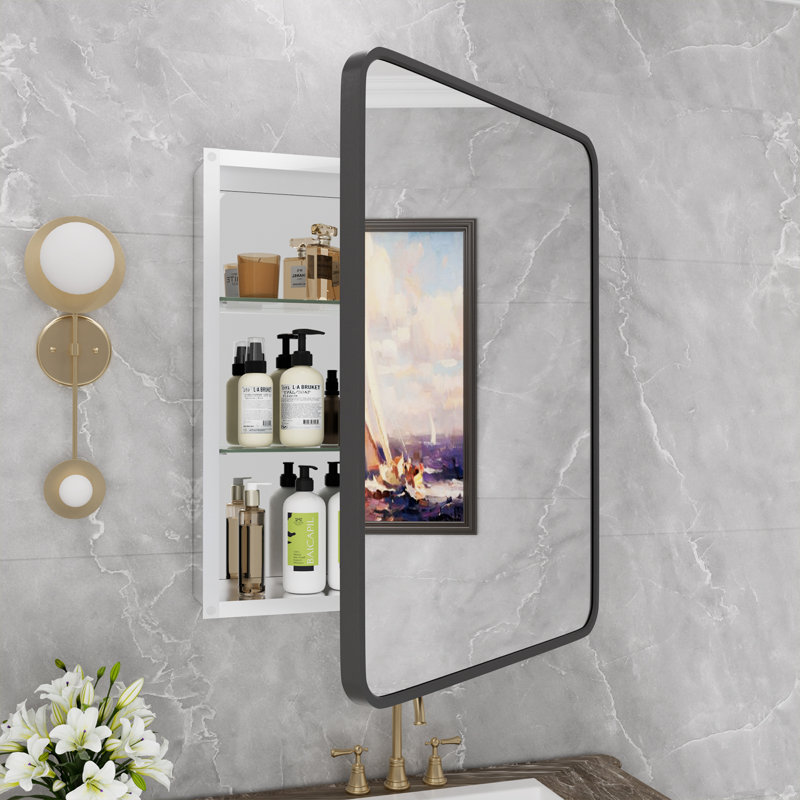 Armoire à pharmacie avec miroir réglable Anaahat, H 28 po x l 22 po x P 3,8 po, Noir