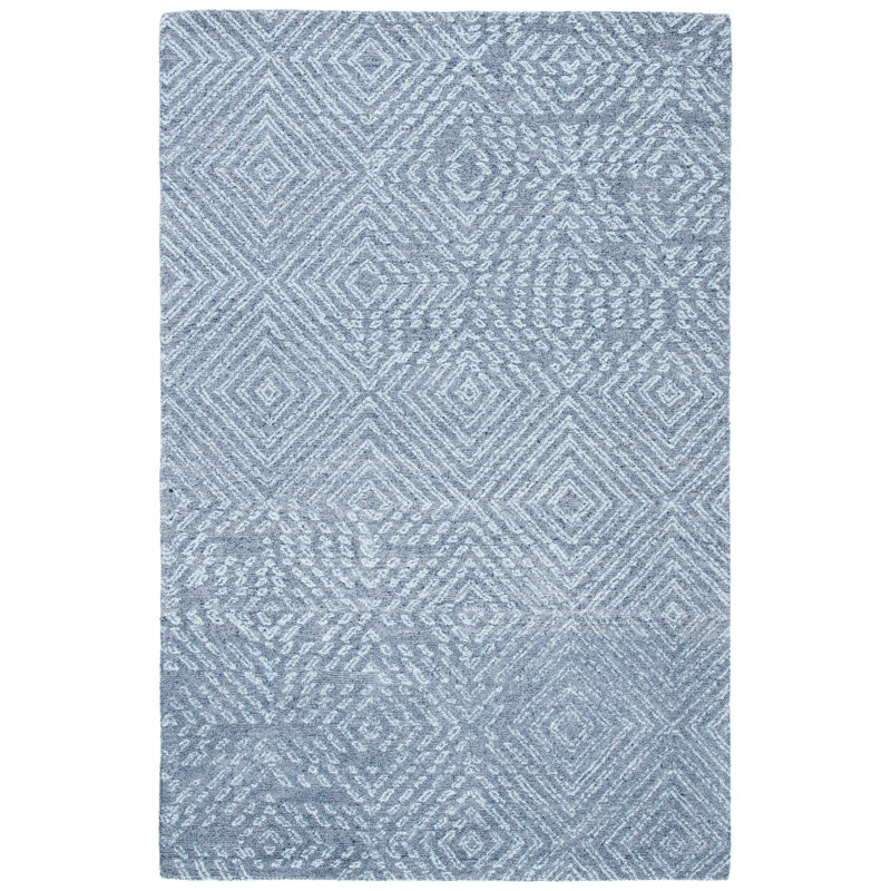 Handmade Blue Wool Abstract Tufted Area Rug, 5' x 8'