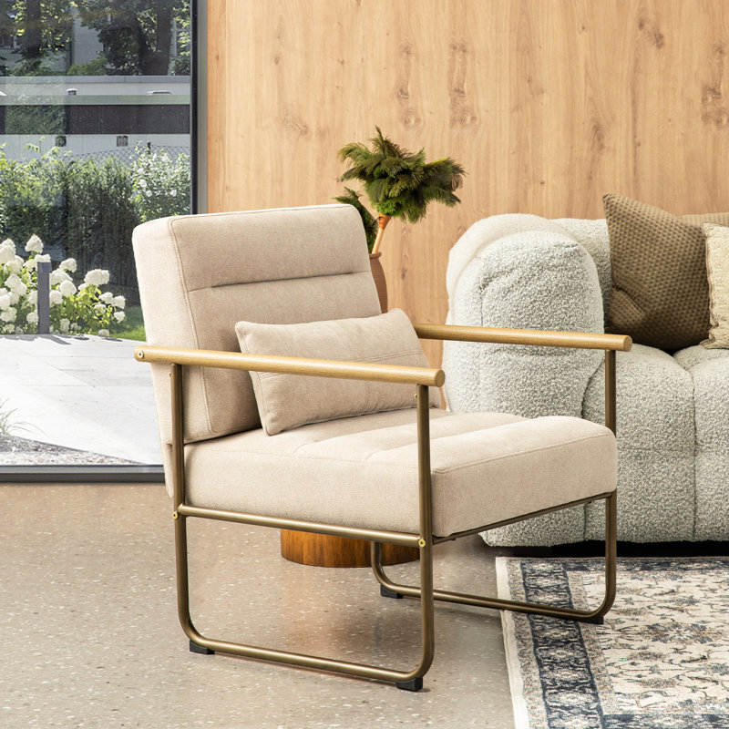 Chaise d'appoint rembourrée en métal avec accoudoirs Mid-Century