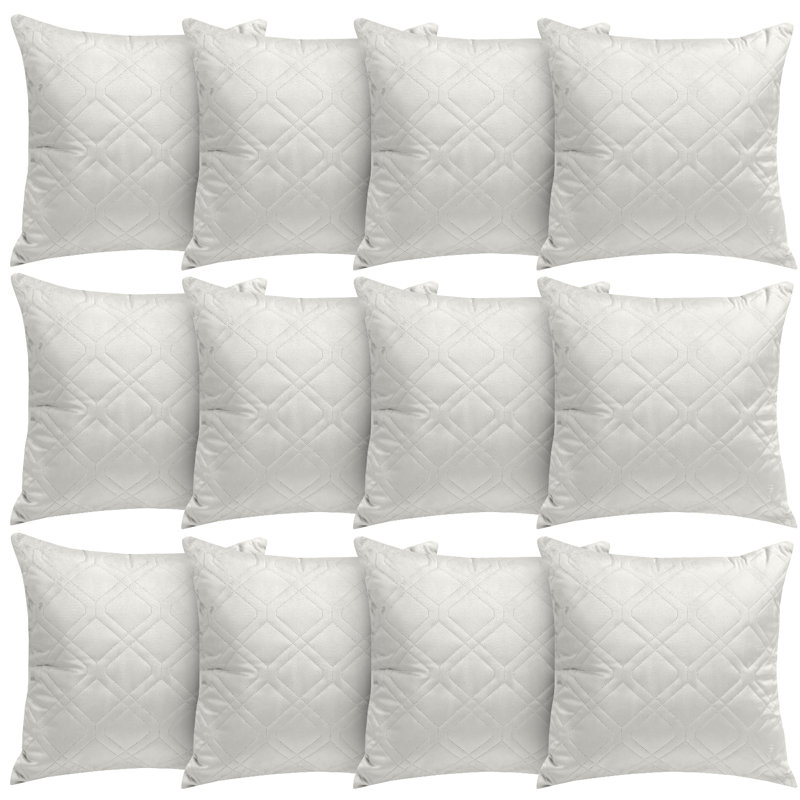 Aspire Homeware Diamond-Pattern Square Velvet Cushion Cover, White, Pack of 12