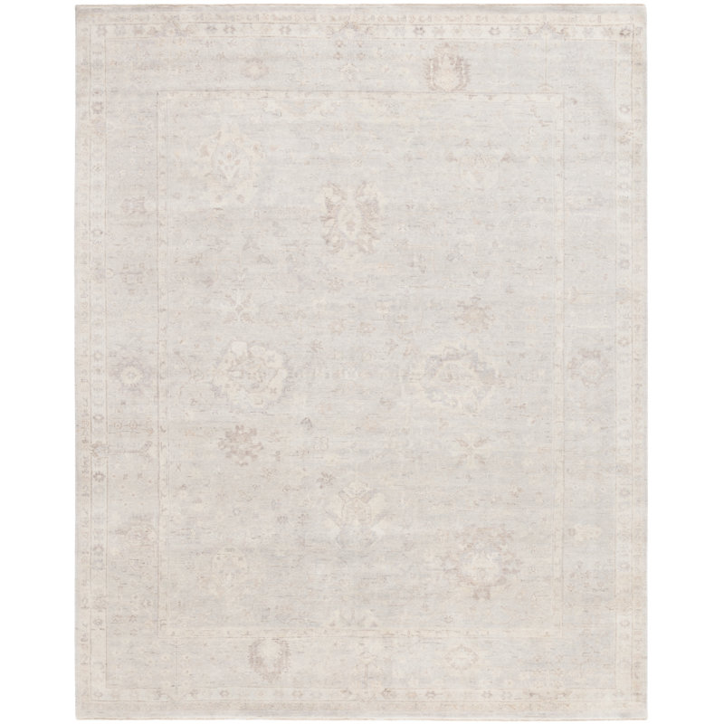 Tapis gris clair / beige en laine / coton noué à la main Oushak, Rectangle 8 pi x 10 pi