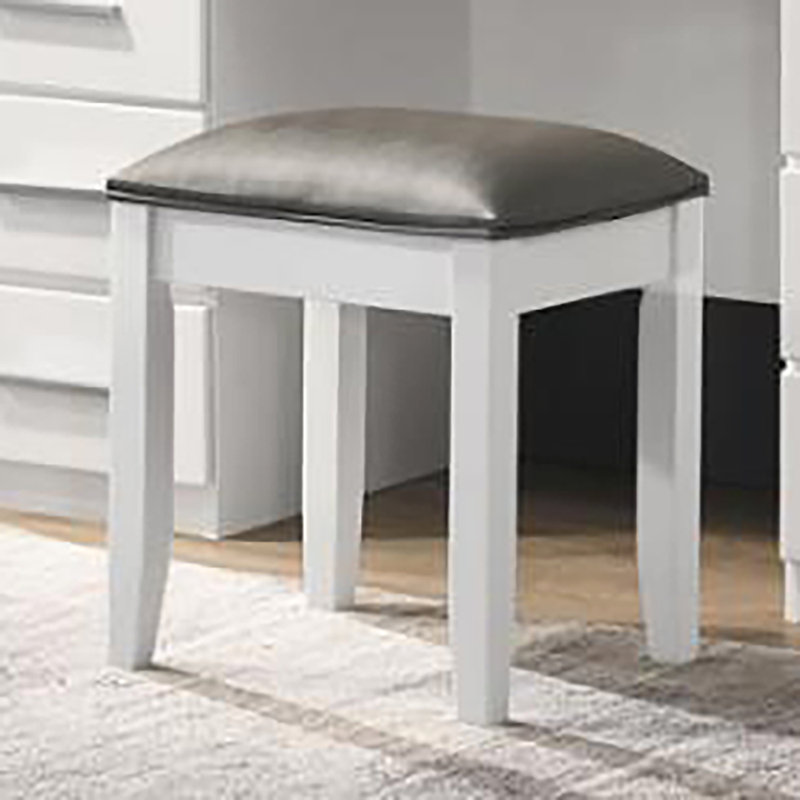 Tabouret d'appoint en bois massif et manufacturé, Blanc lustré, Gris métallisé