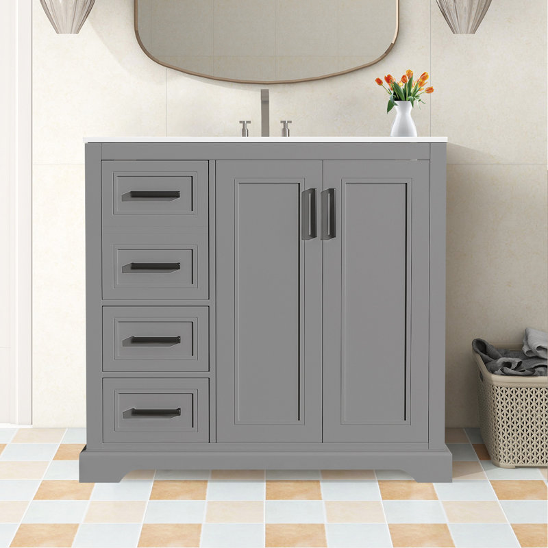 Meuble-lavabo moderne 36 "avec lavabo en céramique, Gris