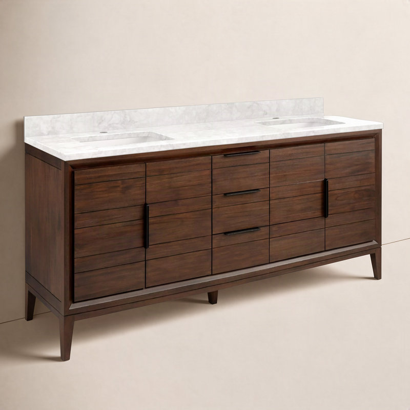 Aliso 72" Double Bathroom Vanity, Carrara Marble / Java , Single-Hole Centered, 34'' H x 72'' W x 22'' D