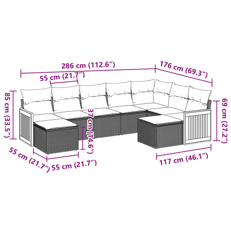 Ensemble de canapé de jardin Vidaxl gris
