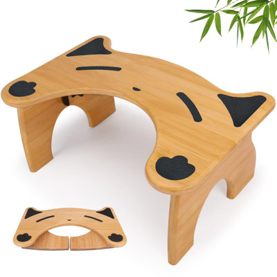 Bamboo Toilet Stool For Bathroom, 7 Inches Foldable Poop Stool With Non-Slip Pads