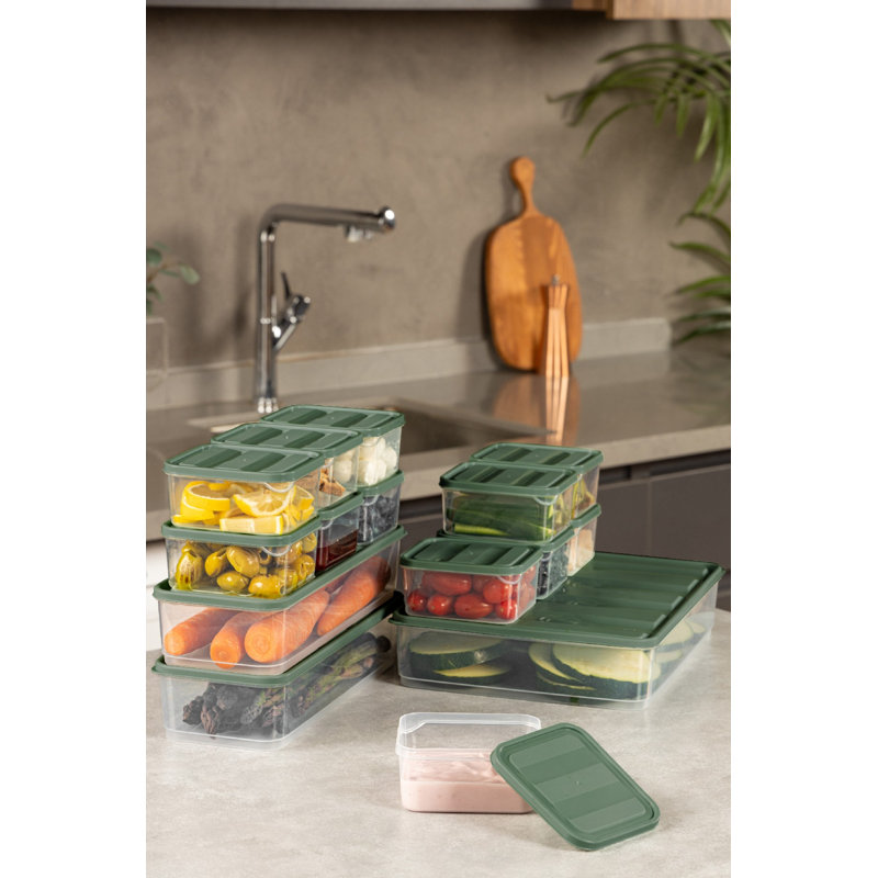 Versatile 15-Piece Plastic Storage Box Set, Green | Includes 2 Boxes (4.3 x 11.8 x 2.8 in, 56.1 fl oz), 1 Box (9.1 x 11.4 x 2.6 in, 118.3 fl oz), & 12 Mini Boxes (3.5 x 4.1 x 2.2 in, 11.8 fl oz) | Dishwasher Safe, Ideal for Organizing Home & Office