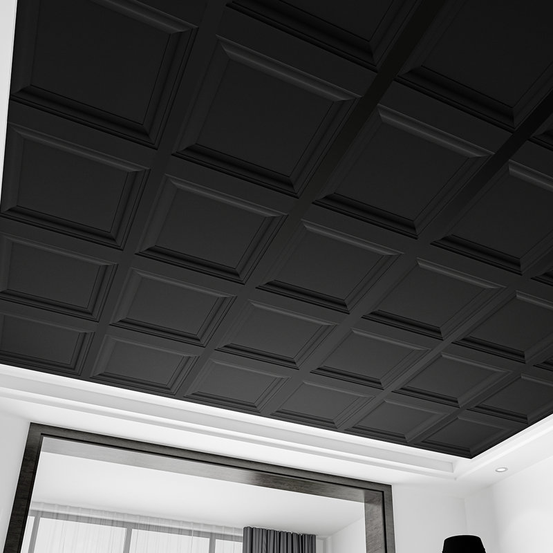 Tuile de plafond 2 pi x 2 pi, carreau de plafond imperméable en PVC, paquet de 12 (48 pieds carrés / caisse), Noir