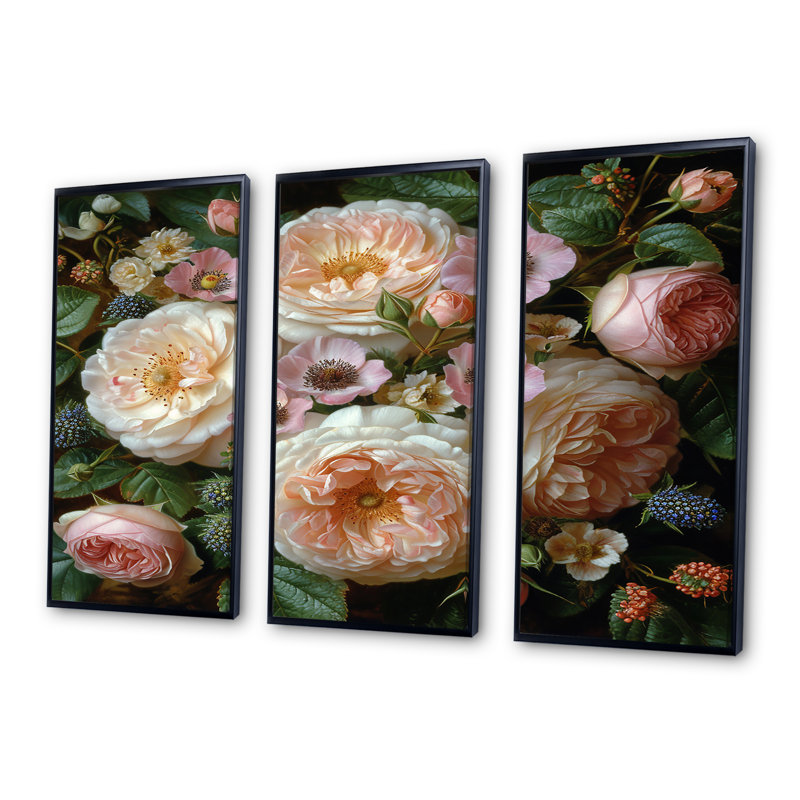 Ensemble de salon Clarinda - Chrysanthemums Wall Art, H 28 po x l 36 po x P 1 po, Cadre flottant noir