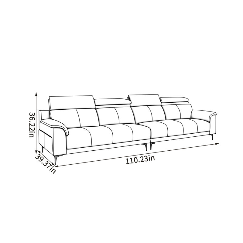 Modern simple casual sofa, 36.22" H x 110.23" W x 39.37" D