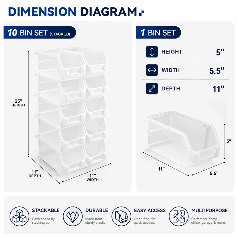 Sorbus 10 Pack Medium Open Front Stackable Clothing Storage Bin – Closet & Wardrobe Organizer, Clear