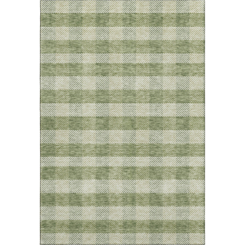 Premium Machine Washable Prisco Green Rug, Rectangle 5' x 7'6"