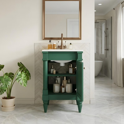 Meuble-lavabo moderne avec lavabo en céramique et armoires de rangement à deux niveaux