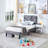 (Set of 2) Gray Twin Size Upholstered Platform Bed Frame with Adjustable Headboard, No Box Spring Needed-1576754656