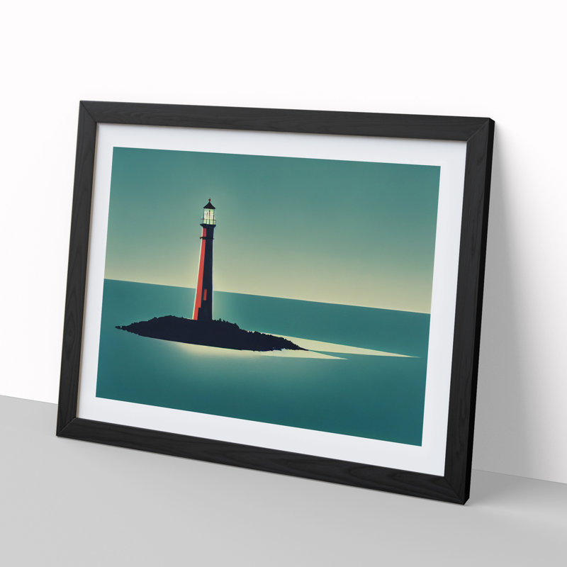 Excellent Lighthouse - Single Picture Frame Painting, 46cm H x 64cm W x 2cm D, Black