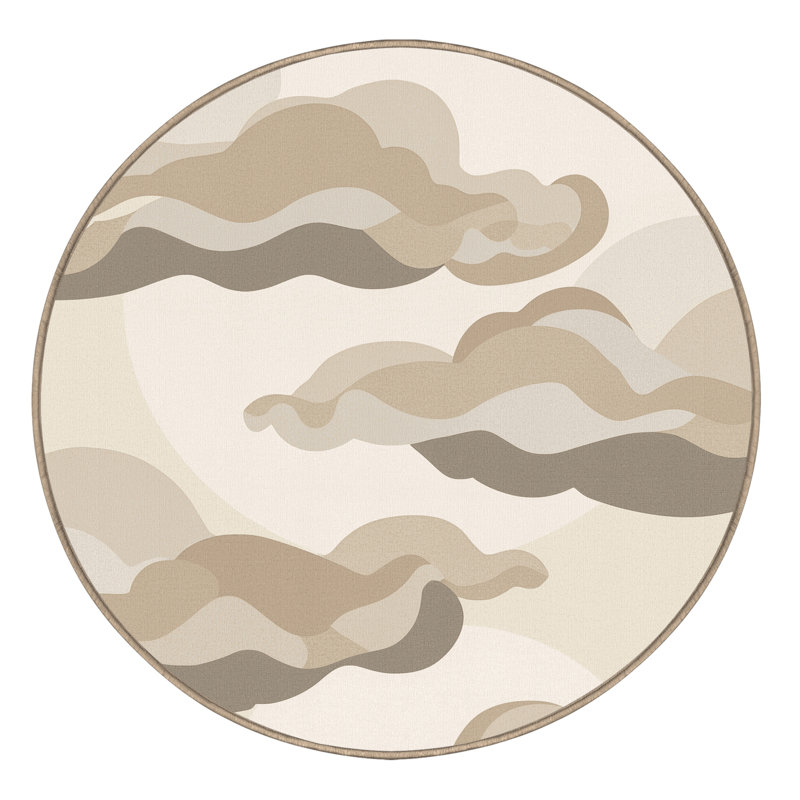 Machine Washable Penola Minimalist Solid Color Rug in Beige – Beige Binding, 6' Round