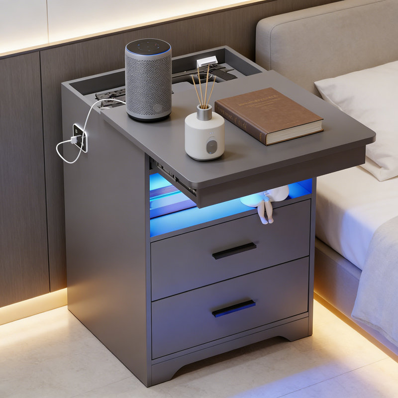 45cm W Manufactured Wood Bedside Table, Grey