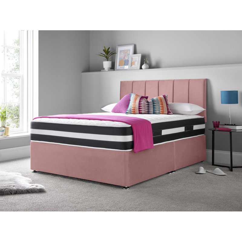 Madelief Divan Bed Set, Double (4'6), Pink, Right Side Drawers